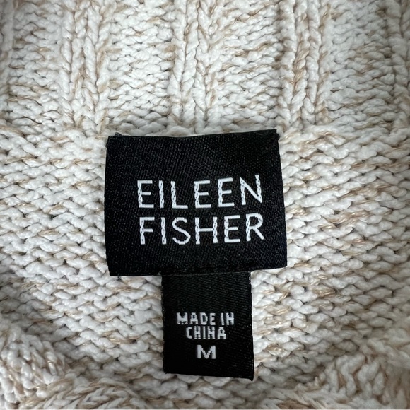 Eileen Fisher Heathered Beige Cardigan Full Zip Cotton Linen Pockets Sz M - Picture 5 of 6